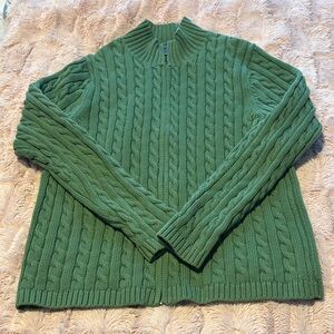 LL Bean Green Cable Knit Zip Up Sweater